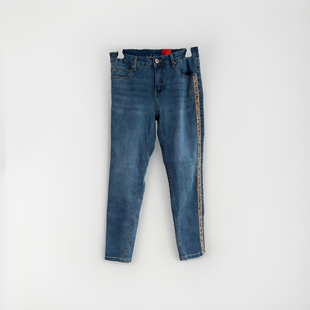 V Cristina Womens Size 6 Blue Jeans Rhinestone Jeweled Side Stripe Skinny F167
